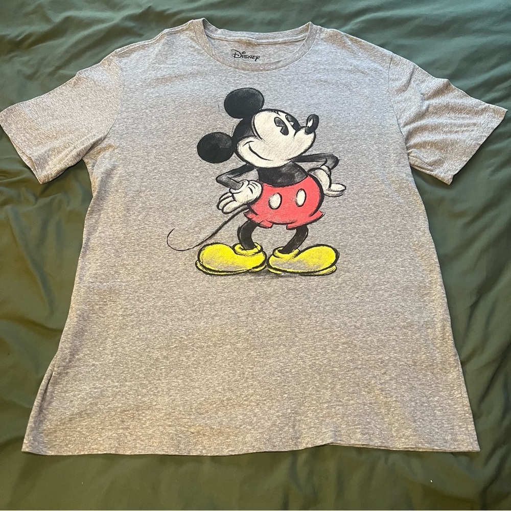 Disney Mickey Mouse Graphic Tee T-Shirt Men's XL Gray Retro Style Short Sleeve